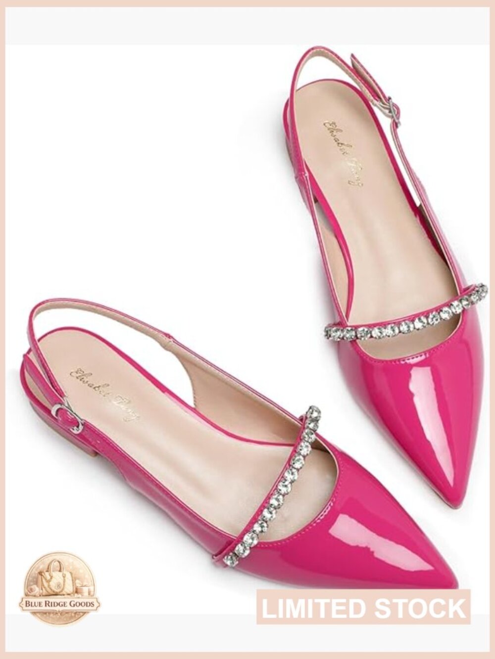 Slingback Rhinestone Pointed Toe Flats with Cushioned Insole - Picture 1 of 7